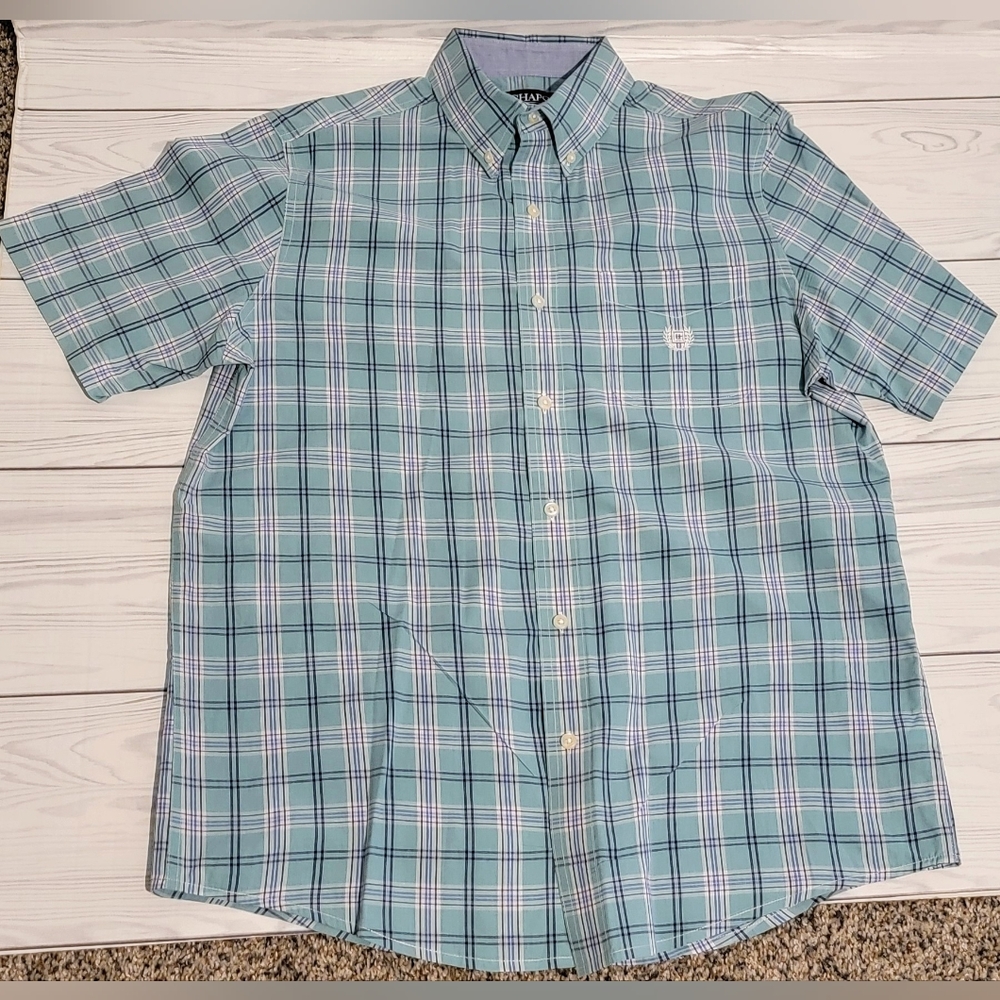 Chaps Men's Blue & White Plaid Button Down Shirt Sz M